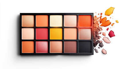 Vibrant eyeshadow palette with various shades on a transparent background