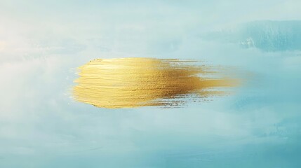 A radiant central gold brush stroke on a soft powder blue background, minimalist and serene.