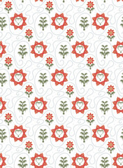 Seamless vector pattern of plant forms, small elements in the style of ancient Russian murals for postcards, textiles, websites.