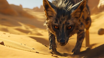 Blanford's Fox Strolling Through Desert Sand Dunes with Warm Light