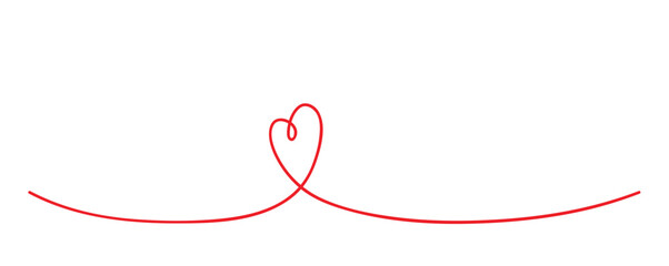red handdrawn one line heart isolated vector illustration