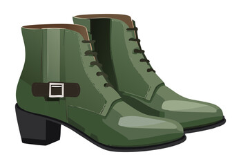 Angled Green Buckle Ankle Boots Pair