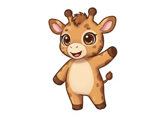 Obraz premium Cute cartoon giraffe, waving