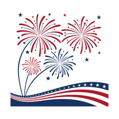 Obraz premium 4th of July Fireworks and Wavy USA Flag Design | American Independence Celebration Art