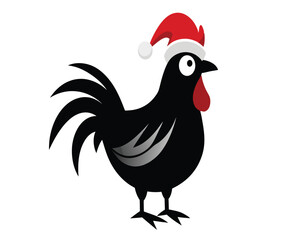 black-and-white-rooster-in-santa-claus-hat-isolate.eps