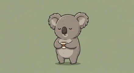 Cute koala holding a coffee cup