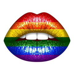 Multicolor Glitter Lips with the LGBTQ Pride Flag. Pride Month. Diversity and inclusion. Rainbow colors.
