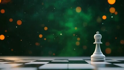 White chess piece on checkered board with bokeh background - Powered by Adobe