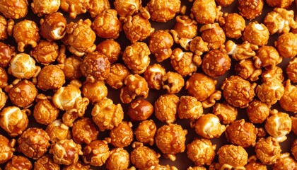 Delicious Caramel Popcorn Clusters Seamless Pattern, Food Photography
