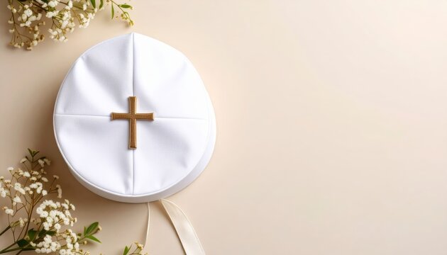 Elegant priestly presentation featuring zucchetto with golden cross
