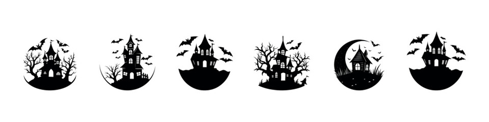 Halloween Silhouette Vector Set – Witch, Pumpkin, Bat, and Haunted House Clipart