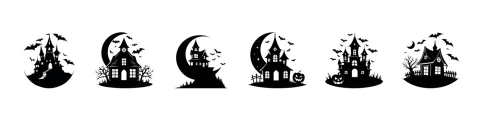 Halloween Silhouette Vector Set – Witch, Pumpkin, Bat, and Haunted House Clipart