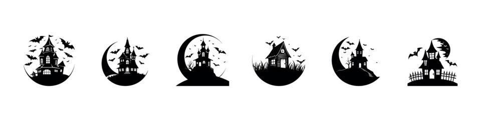 Halloween Silhouette Vector Set – Witch, Pumpkin, Bat, and Haunted House Clipart