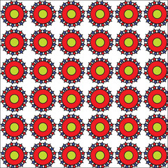 Colorful circular geometric pattern with repeating red and yellow ornamental design vector

