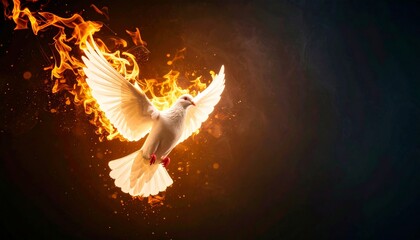 Dove of peace in flames abstract representation with space for text