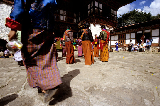 Dancers at the Tangbi Mani Tsechu (festival), Bhutan