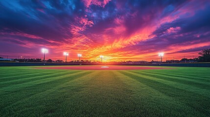 Empty baseball field at sunset