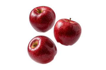 Three fresh red apples floating against a transparent background. Good for food, health, or nutrition-related themes