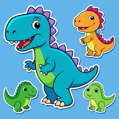 Obraz premium Set of funny cartoon dinosaur sticker printable stickers for kids