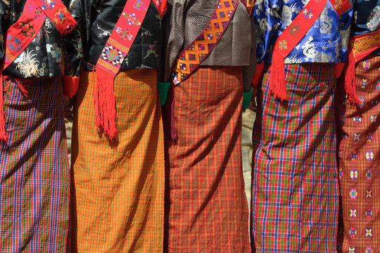 Detail of outfit ot dancers at Tangbi Mani Tsechu (festival), Bumthang, Bhutan