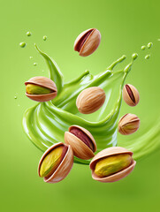 Green Cream Swirls With Pistachios in an Energetic and Vibrant Display of Color and Texture