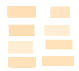Set of beige and cream adhesive tape strips. Beige tape, cream tape, adhesive strips. Various shapes and sizes. Beige and cream tones, adhesive tape collection.