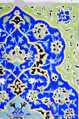 Decorated tile in the mosque, Isfahan, Iran