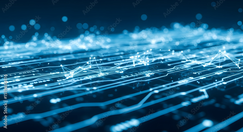 Poster abstract digital network glowing lines and nodes representing data flow and connectivity