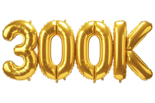 Gold balloons number 300k isolated on transparent background
