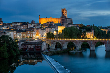 famous Albi town by night, France
