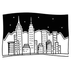 Fototapeta premium Skyline Illustration Cityscape Vector Buildings Night Cityscape