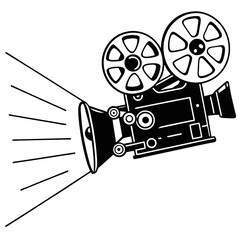 Classic Film Projector Black and White Vector Illustration