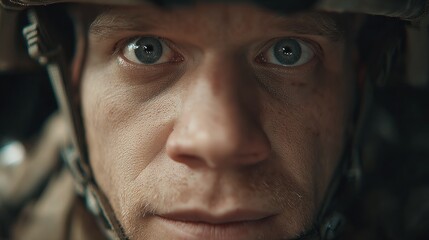 Soldier in military uniform displays intense focus during a training exercise in a tactical environment