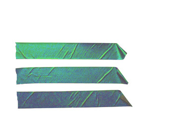 Obraz premium Teal and Green Duct Tape Strips Three Pieces of Adhesive Tape Isolated on White Background