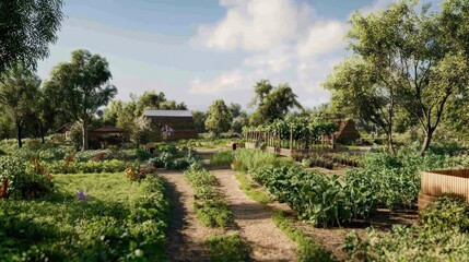 Serene Countryside Garden: A Picturesque Farm Setting