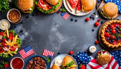 Festive Flat Lay, 4th of July Picnic Feast with Space for Custom Text