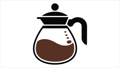 Coffee Pot Vector Icon. Minimal Black and Brown Carafe Illustration for Cafe, Beverage, and Kitchen Designs.