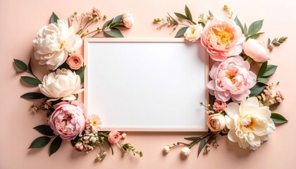 Elegant floral frame on pastel background for branding and presentation