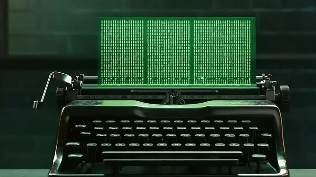 Antique typewriter with binary code display