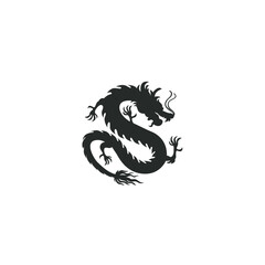 Elegant black dragon silhouette illustration for mystical and fantasy graphic designs