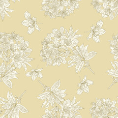 Seamless texture outline flower  twig  rhododendron mountain shrub vintage vector illustration editable hand draw