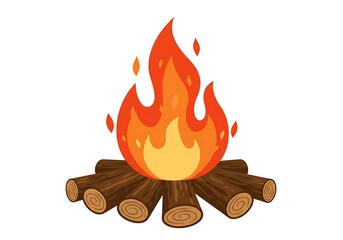 Campfire Illustration:  Bonfire, Flames, Wood, Burning, Ember, Pixel Art