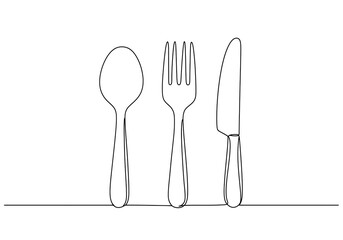 Simple Line Art: Spoon, Fork, Knife Illustration - Restaurant Menu Design