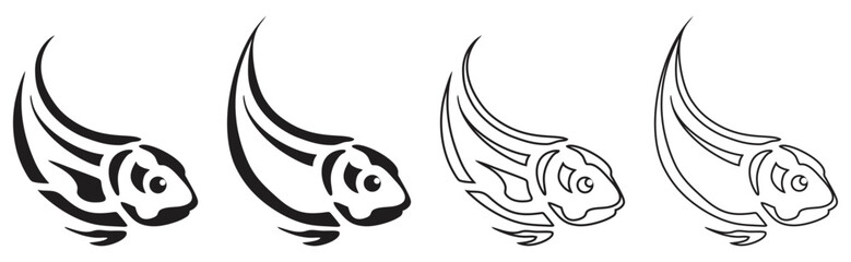 Set of Fish Tribal Style Tattoo Design.