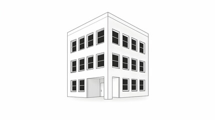 Simple 3D Illustration of a Multi-Story Building with Many Windows and a Ground Floor Entrance, Showing Architectural Design