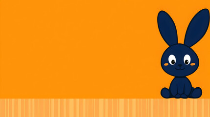 Cute Cartoon Bunny Illustration on Orange Background with Striped Floor