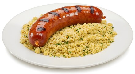 Grilled Lingui&ccedil;a Toscana Sausage with Farofa on White Background