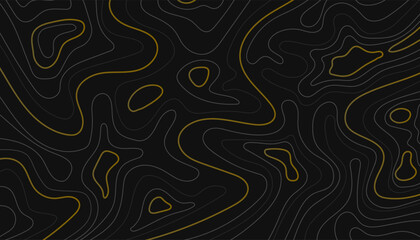 Abstract topographic contours on black and gold background illustration