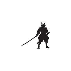 Fototapeta premium Samurai warrior in black silhouette holding a katana sword ready to fight