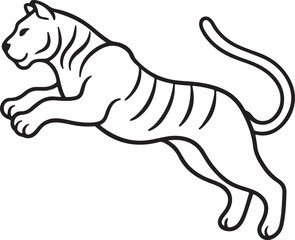 Obraz premium jumping tiger line art, black outline, vector and illustration, coloring book page line art drawing